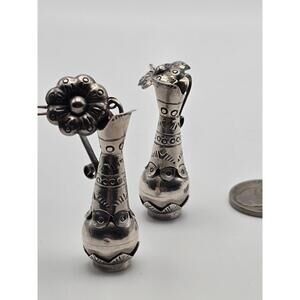 Vintage 950 Silver Articulated Flower Vase Earrings- 20g
